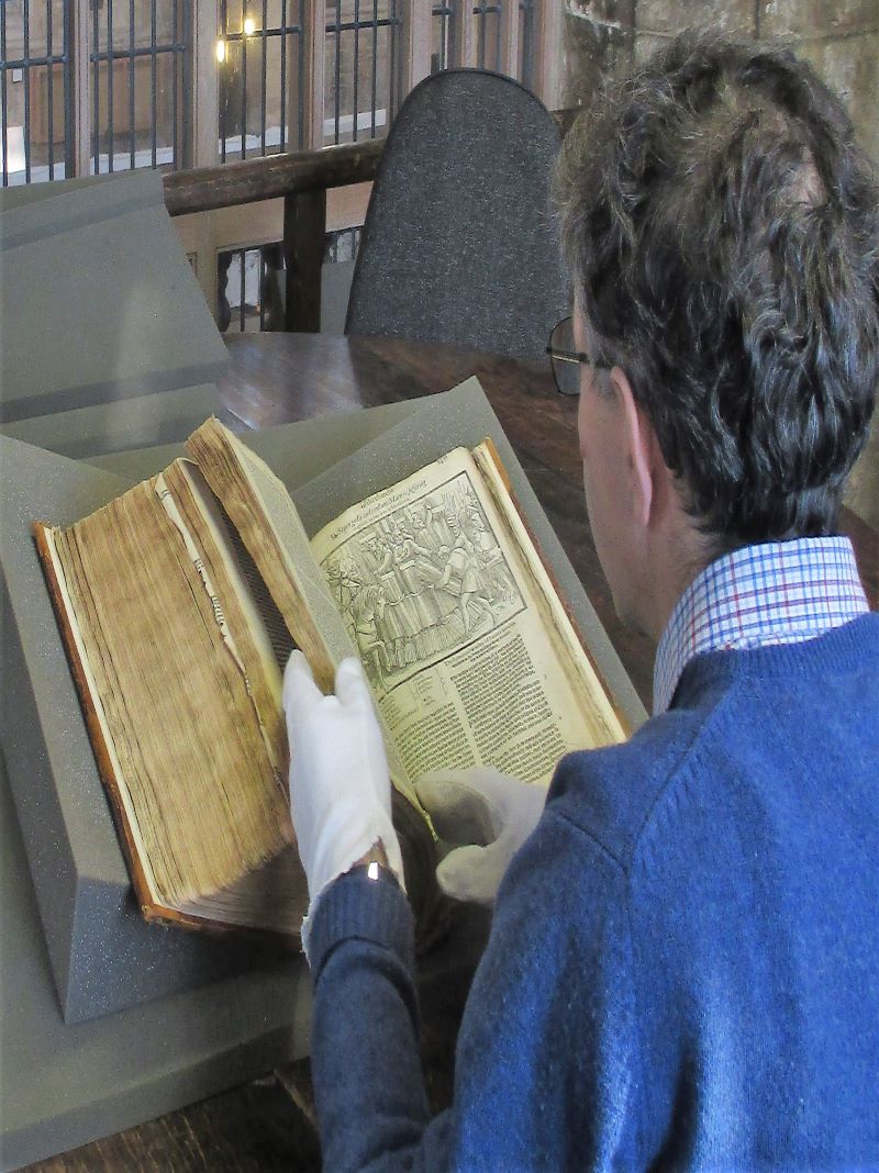 An image inside St Boltophs library, showing Foxe's book of Martyrs