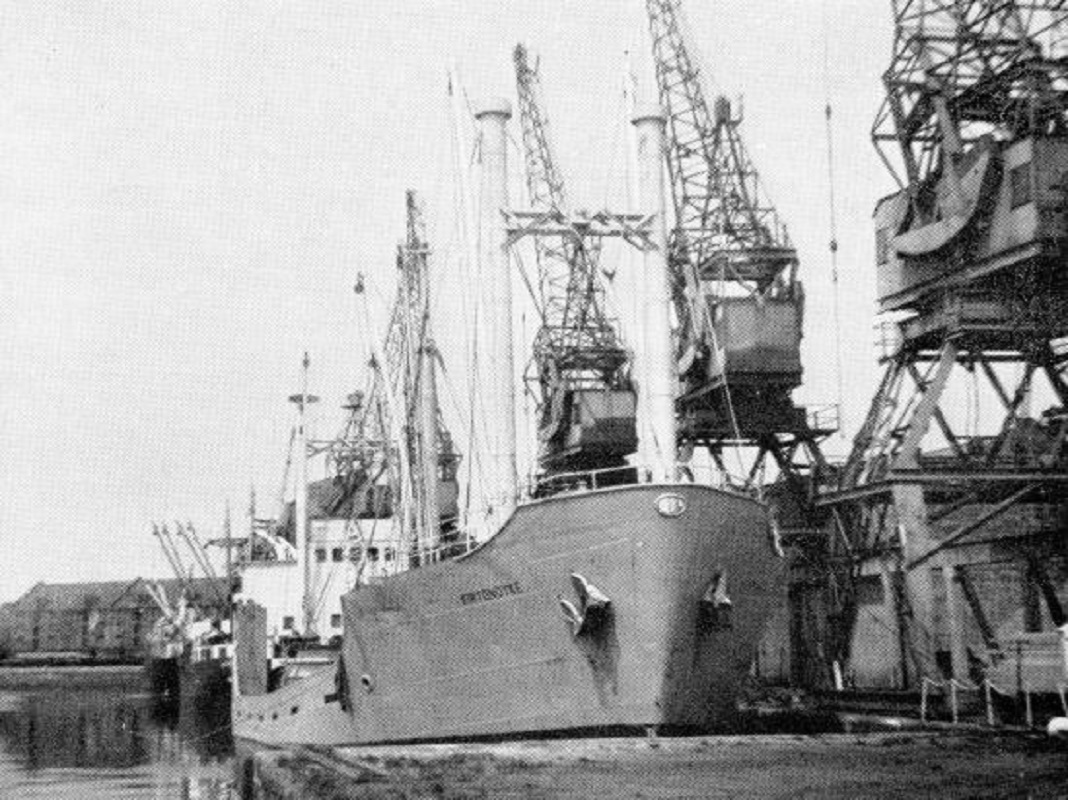 Boston docks in 1970 with ships moored to the docks